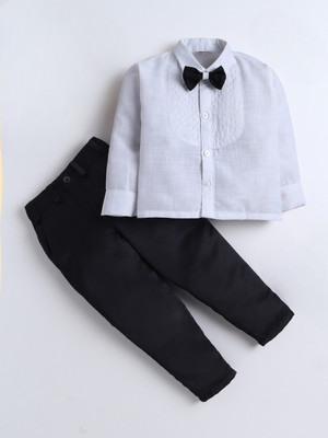 Fourfolds Boys Party(Festive) Shirt Trouser, Bow Tie(Black & White)