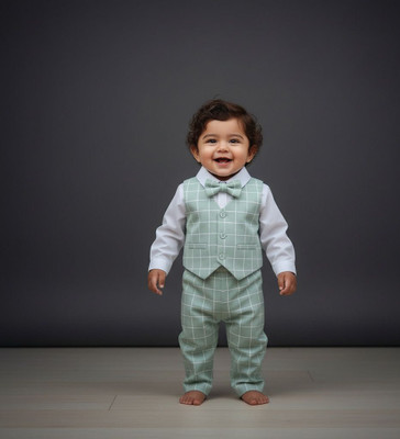 LAXIO Baby Boys Party(Festive) Vest Shirt, Pant, Bow Tie(MINT GREEN)