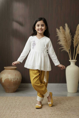 RupMilanKolkata Baby Girls Party(Festive) Top Dhoti Pant(WHITE & MUSTARD)