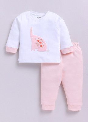 Smart Baby Baby Boys & Baby Girls Casual T-shirt Pyjama(White & Light Pink)