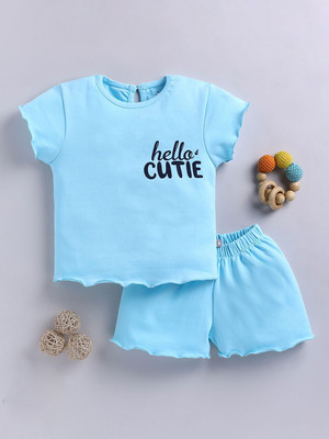 YK X Tinyo Boys & Girls Casual Top Shorts(Turquoise Blue)