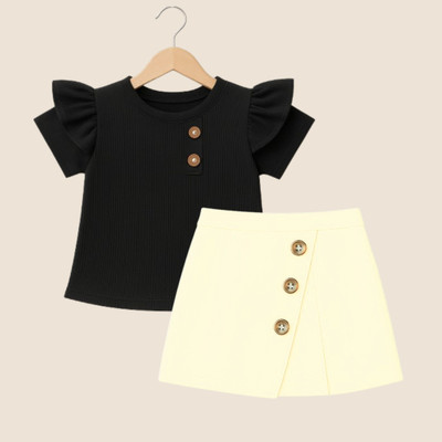 MENVVY TREND Baby Girls Casual Top Skirt(Black)