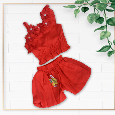 STAJMINADRESSES Girls Party(Festive) Shorts Dress(RED)