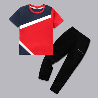 tarsier Boys Casual T-shirt Track Pants(RED CROSS S.SLV_BLACK PANT)