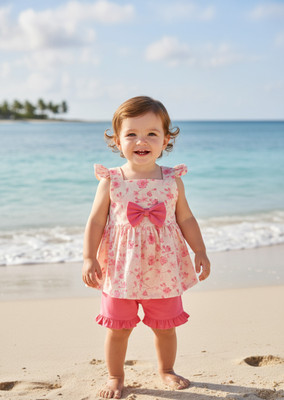 Elite attire Baby Girls Casual Top Shorts(Pink)