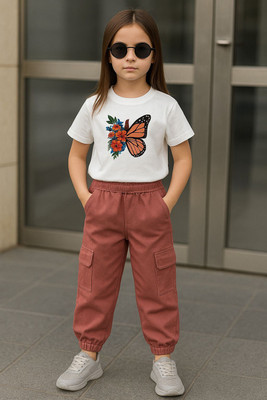 LAVASCREATION Girls Party(Festive) T-shirt Pant(Rust, White)