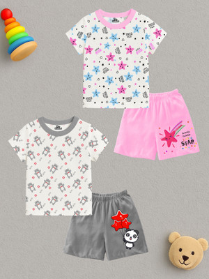 KidBee Boys & Girls Casual T-shirt Shorts(TNS-436-2PC-SlateGrey,Pink)