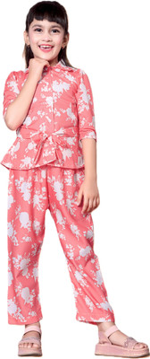 Mijaashree Girls Casual Top Pant(Pink / White 2)