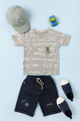 karnika Baby Boys Casual T-shirt Shorts(Grey)