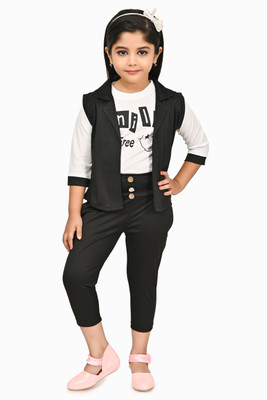 carrydreams Girls Casual Top Pant, Jacket(BLACK)