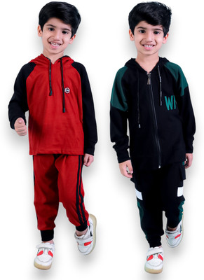 Chandrika Boys Casual T-shirt Trouser(MAROON_BOTTLEGREEN)