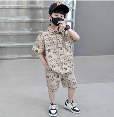 OptNshop Baby Boys Casual Shirt Shorts(Cream Print)