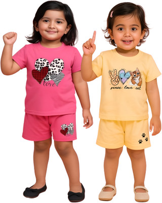 VP TEXX Boys & Girls Casual T-shirt Pant(Rani-Yellow)