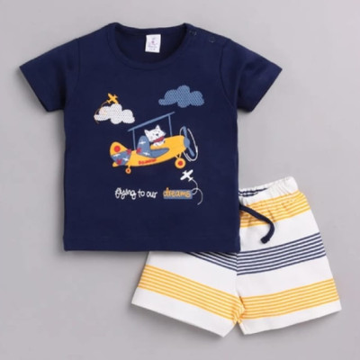 SANWARIA CLUB Baby Boys Casual T-shirt Shorts(NAVY, WHITE)