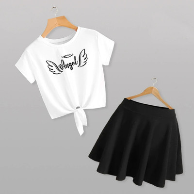 Shree shyam enterprises Girls Casual Top Skirt(White and Black)