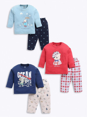 TINY BINY Baby Boys Casual T-shirt Pyjama(Pista, Cherry, Navy)