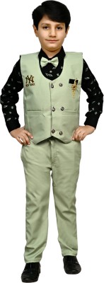 Lxri Boys Casual Waistcoat Pant, Waistcoat(Light Green)