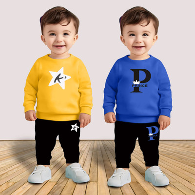 MGRS Baby Boys & Baby Girls Casual T-shirt Track Pants(Mustard & Blue)