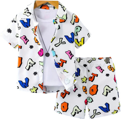 ANIKA CREATION Boys & Girls Casual Shirt Shorts(White)