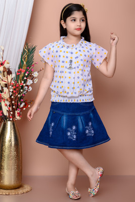 RS AYAN GARMENTS Girls Party(Festive) Top Skirt(YELLOW)