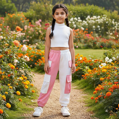 Sunilprinter Baby Girls Casual Top Pant(Pink)
