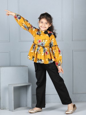 CUTIEKINS Girls Casual Top Trouser(Mustard & Black)