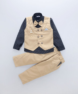 Ajmer Dresses Boys Casual Jacket Shirt, Pant(Brown)
