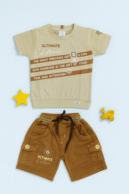 karnika Baby Boys Casual T-shirt Shorts(Cream)
