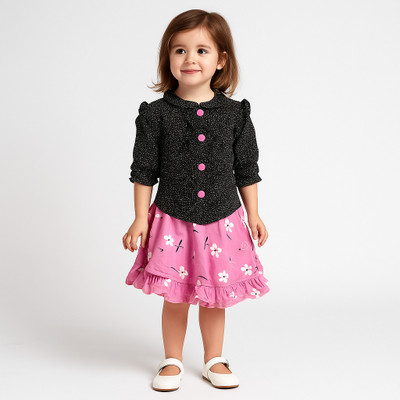 Girijesh Singh Girls Casual Top Skirt(Black pink)