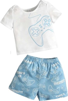 INDHRANI TEXTILES Baby Boys Casual T-shirt Shorts(White Blue)