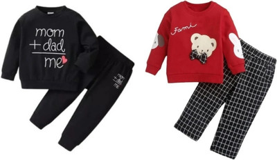 CuteHug Baby Boys & Baby Girls Casual Dress T-shirt, Pyjama(Red Black)
