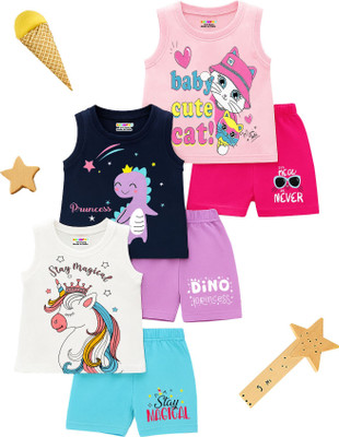 Kuchipoo Baby Girls Casual T-shirt Shorts(Multicolor 146)