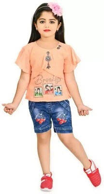 ANGEL PROPRIETOR Girls Casual Top Shorts(ORANGE)