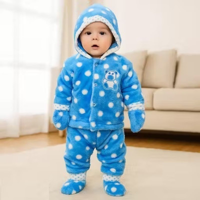 Ganpati fashion Baby Boys & Baby Girls Party(Festive) Sweatshirt Pyjama, Socks(Sweatshirt Attached Gloves,Pajama,Socks Woolen blue)