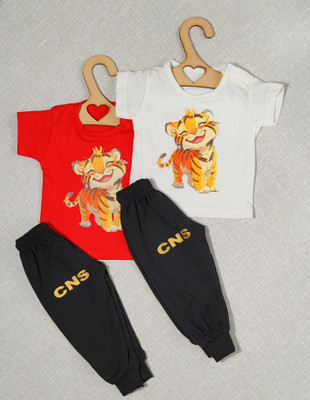 craze n stitch Baby Boys Casual T-shirt Pant(RED AND CREAM)