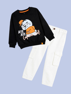 KiddoPanti Boys Casual Sweatshirt Jeans(Black & White)