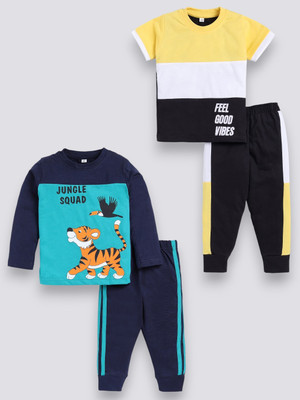 carrydreams Boys & Girls Casual T-shirt Trouser(YELLOW_SEAGREEN)