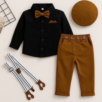 Bleckz Someak Boys Party(Festive) Shirt Pant, Bow Tie, Cap, Suspenders(BLACK)
