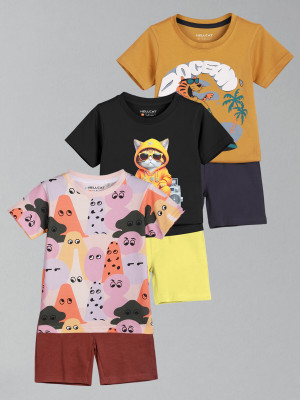 Hellcat Baby Boys Casual T-shirt Shorts(Purple/Black/Yellow)