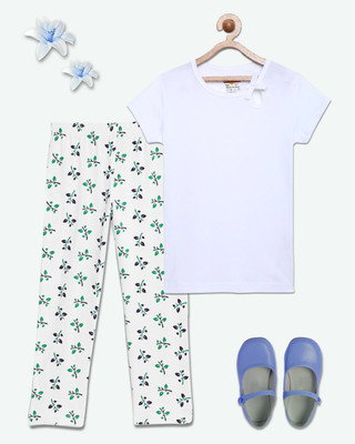 SINI MINI Girls Casual Pyjama Sleepsuit(WHT_LEAF)