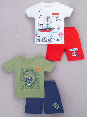 Guti Boys Casual T-shirt Shorts(White&Green)