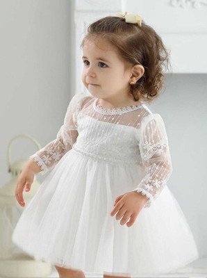 M Kolkata Garments No Baby Girls Calf Length Festive/Wedding Dress(White, Full Sleeve)