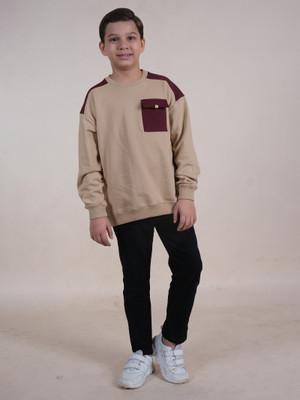 KiddoPanti Boys Casual Sweatshirt Jeans(Beige & Maroon & Black)