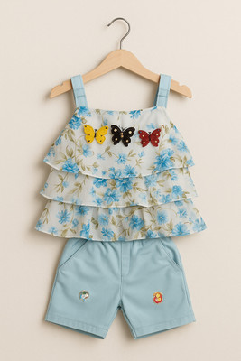 MAAVAISHNO Baby Girls Party(Festive) Top Shorts(Blue)
