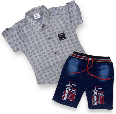 Fluemart Baby Boys Casual Shirt Jeans(Grey)
