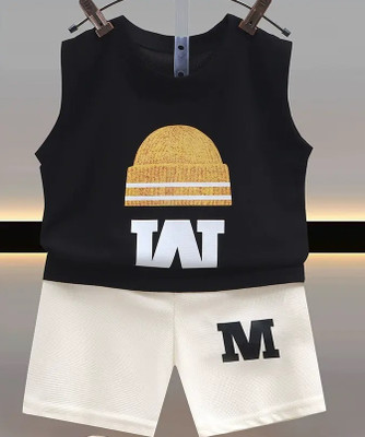 SRP COLLECTION Baby Boys & Baby Girls Casual T-shirt Shorts(BLACK WHITE)