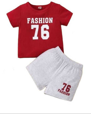 INDHRANI Baby Boys & Baby Girls Casual T-shirt Shorts(Red)