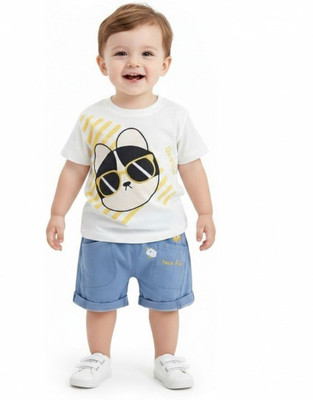 dingdong Baby Boys Casual T-shirt Pant(White)