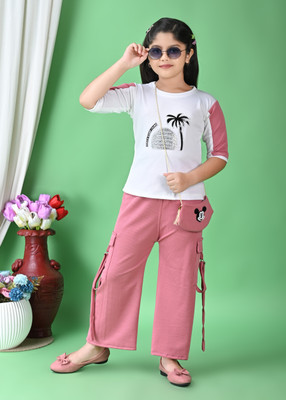 MJ DESIGNING Girls Party(Festive) Top Pant(Pink)