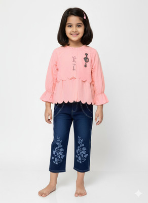 Girijesh Singh Girls Party(Festive) Top Jeans(Pink)